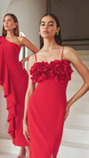 Lila Fitted Midi Dress in Red CAMPAIGN