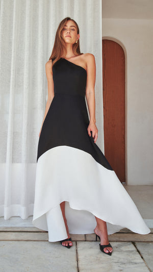 Sorrel One Shoulder Gown in Black White CAMPAIGN