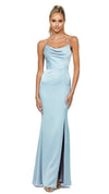 Stephanie Cowl Satin Gown in Sky