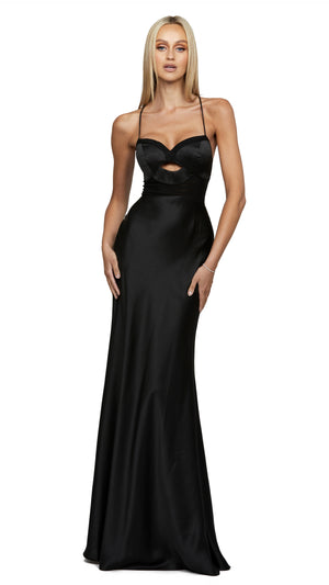 Augusta Sheer Panelled Gown in Black