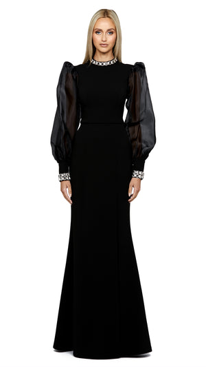Winnie Sheer Sleeve Gown in Black
