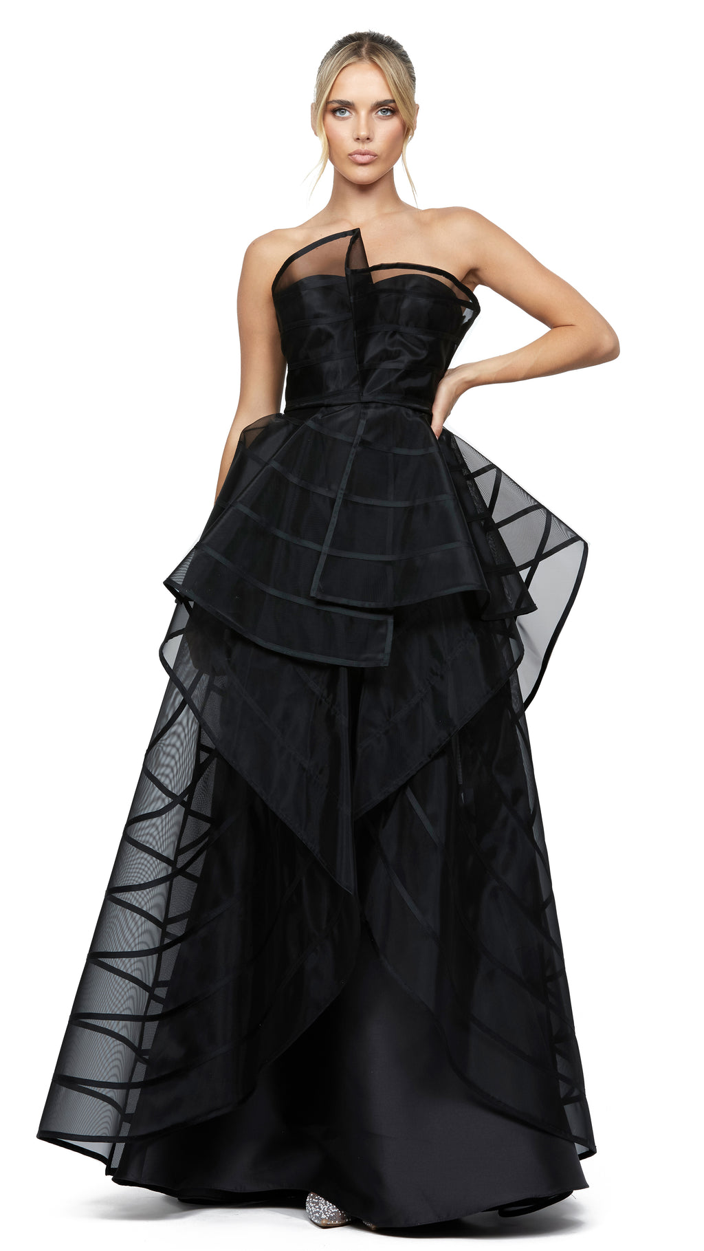 Arabella Striped Ball Gown in Black