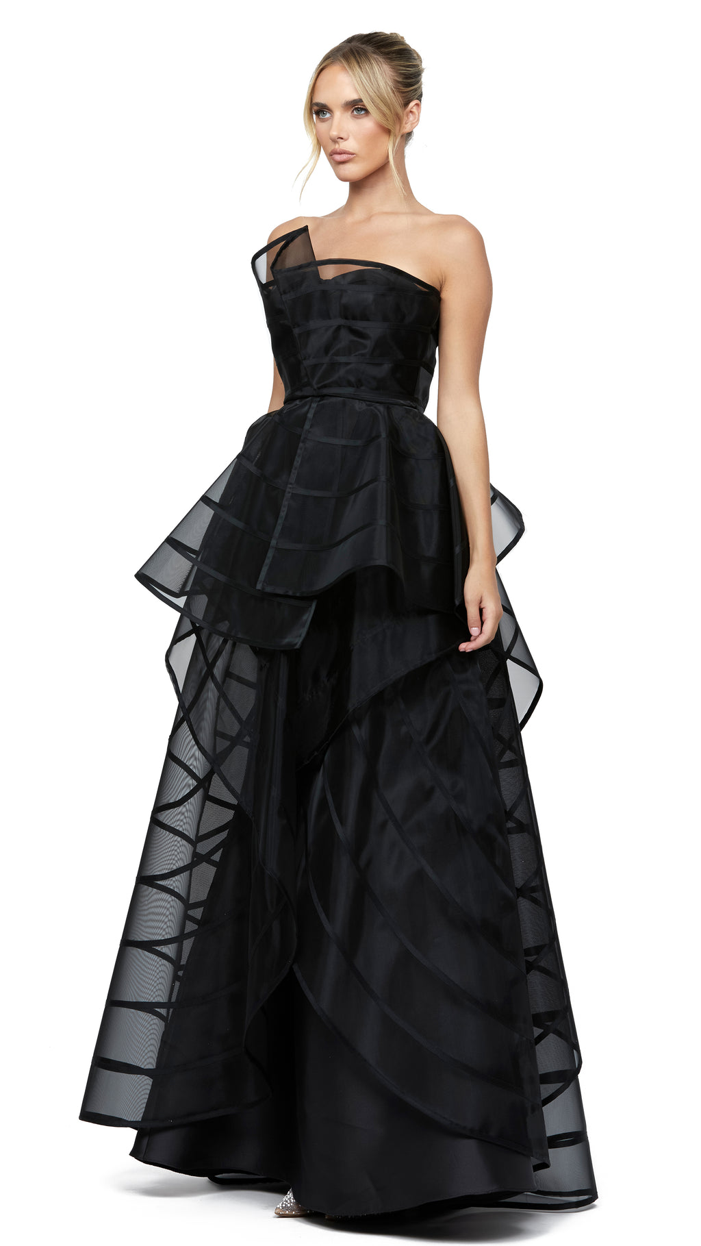 Arabella Striped Ball Gown in Black SIDE