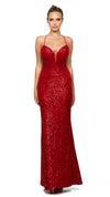 Kimberly Strappy Sequin Gown in Red