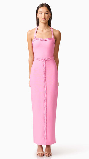 Coralene Halter Gown in Peony Pink FRONT