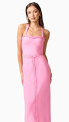 Coralene Halter Gown in Peony Pink FRONT CU
