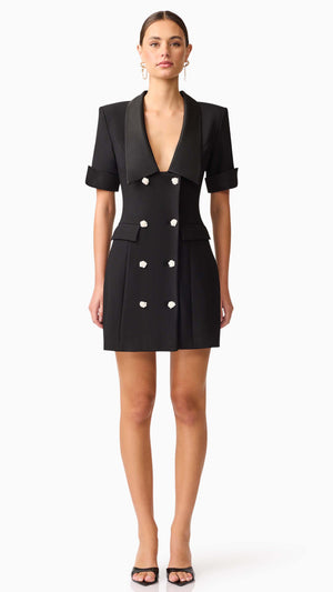 Ruby Short Sleeve Blazer Dress in Black FRONT