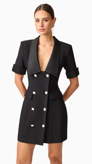 Ruby Short Sleeve Blazer Dress in Black FRONT CU