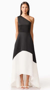 Sorrel One Shoulder Gown in Black White FRONT