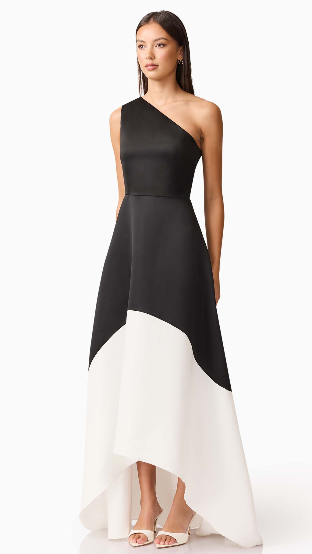 Sorrel One Shoulder Gown in Black White SIDE