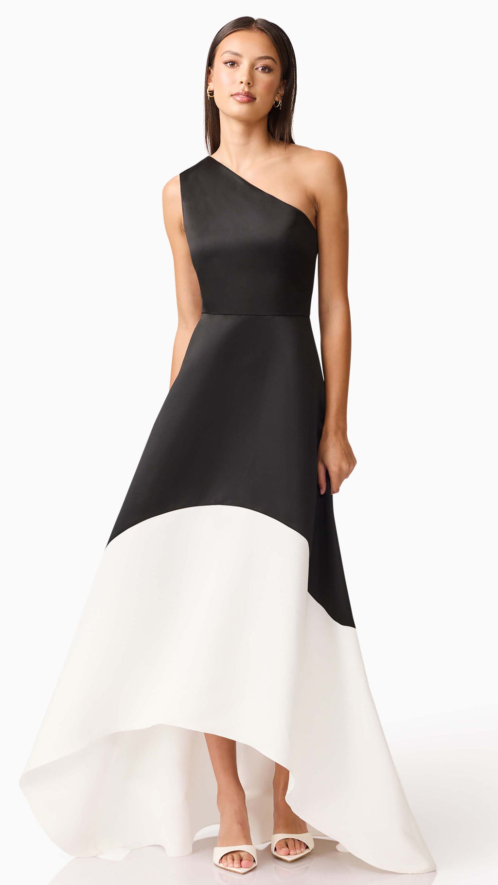 Sorrel One Shoulder Gown in Black White