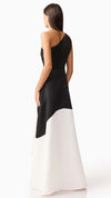 Sorrel One Shoulder Gown in Black White SIDE BACK