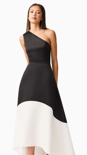 Sorrel One Shoulder Gown in Black White CU