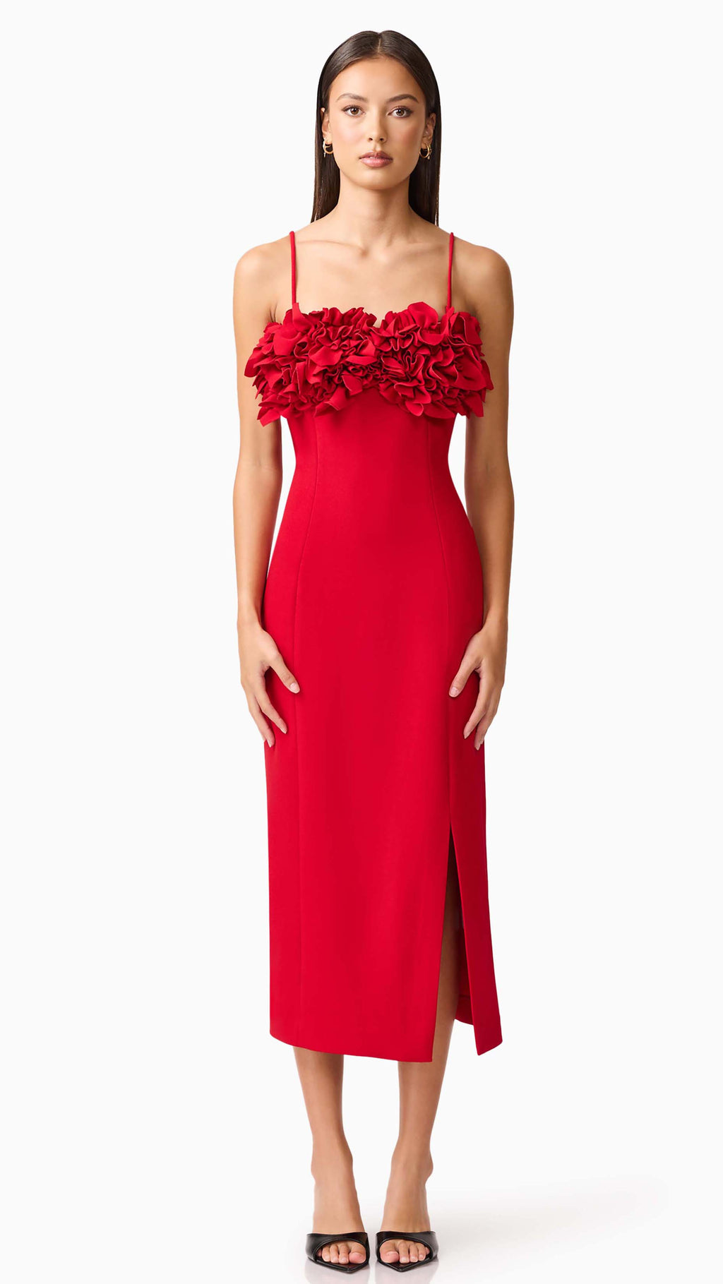 Lila Fitted Midi Dress in Red
