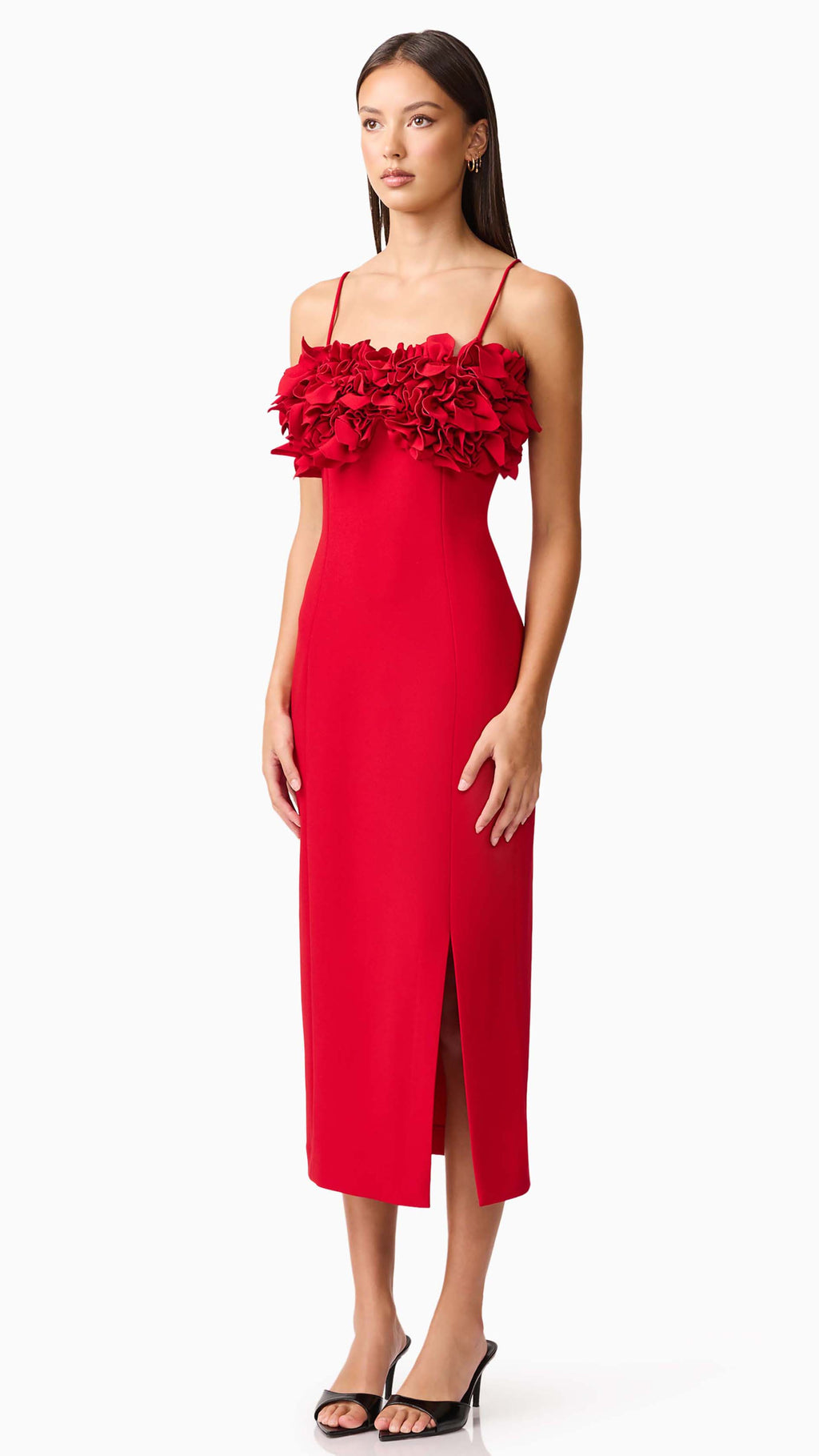 Lila Fitted Midi Dress in Red SIDE