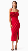 Lila Fitted Midi Dress in Red FRONT