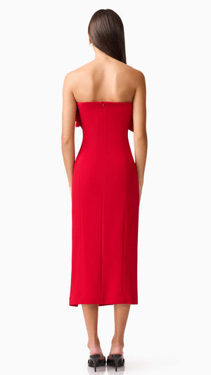 Lila Fitted Midi Dress in Red BACK