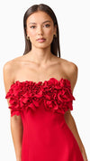 Lila Fitted Midi Dress in Red STRAPLESS CU