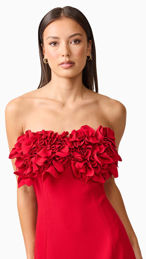 Lila Fitted Midi Dress in Red STRAPLESS CU