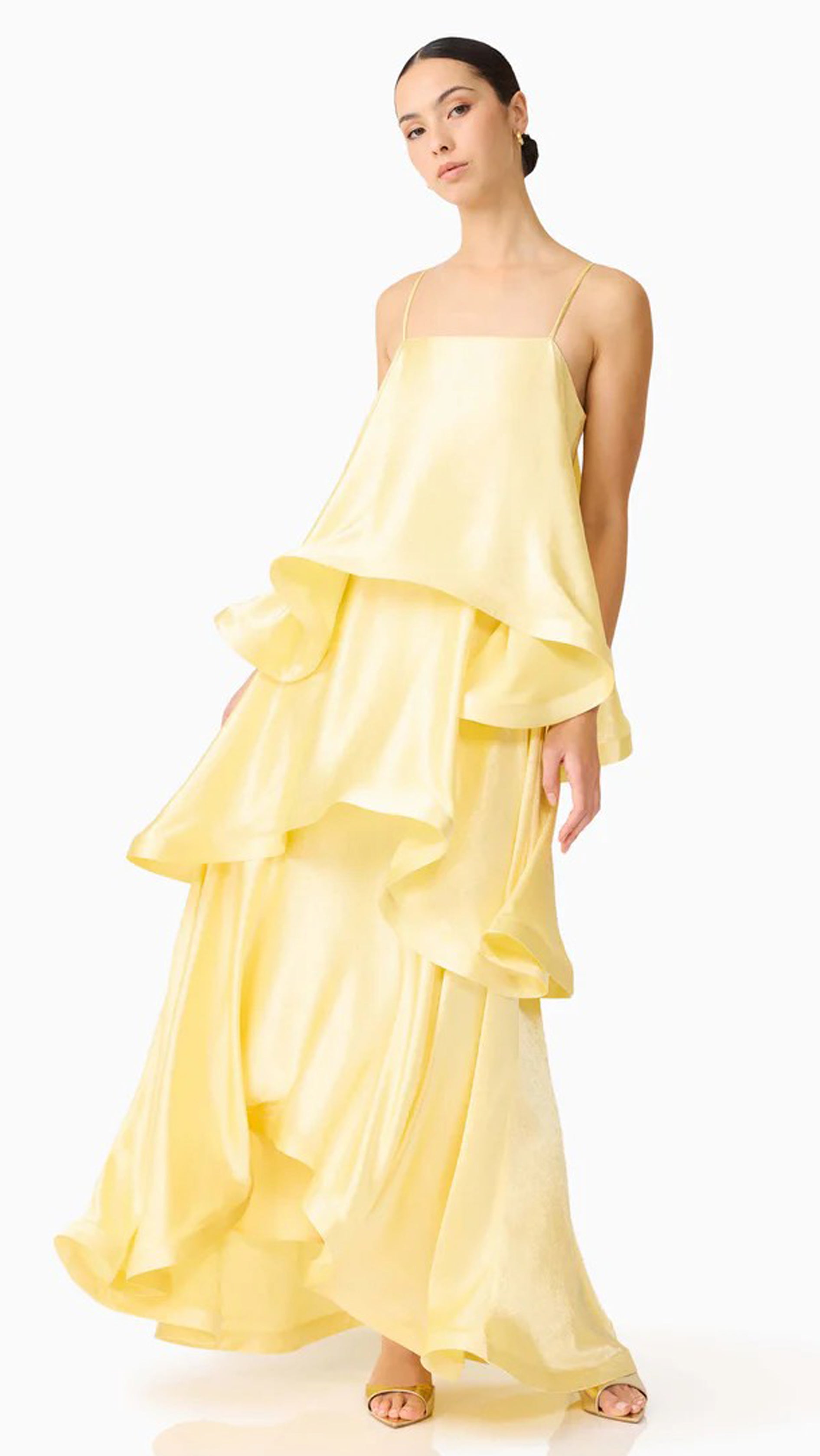 yellow formal dresses brisbane Tina Holly Couture TE001 Yellow Satin Lace Up Back Formal Dress Yellow / 2 AUS