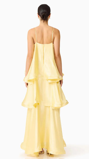 Tilly Tiered Maxi Dress in Butter Yellow BACK