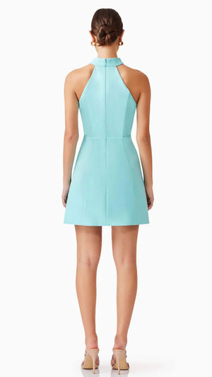 Gabi Halter Mini Dress in Blue Aqua BACK
