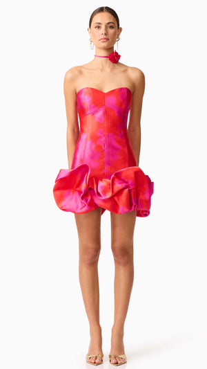 Eloise Strapless Mini Dress in Red Fuchsia FRONT