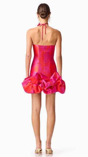 Eloise Strapless Mini Dress in Red Fuchsia BACK