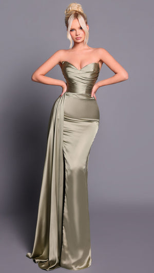 Nicoletta NBM2001 Strapless Satin Gown in Dusty Sage