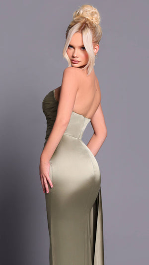 Nicoletta NBM2001 Strapless Satin Gown in Dusty Sage CU BACK