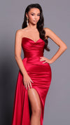 Nicoletta NBM2001 Strapless Satin Gown in Ruby FRONT