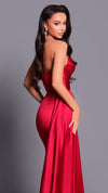 Nicoletta NBM2001 Strapless Satin Gown in Ruby CU BACK