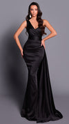 NBM2033 One Shoulder Satin Sash Gown in Black
