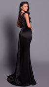NBM2033 One Shoulder Satin Sash Gown in Black BACK