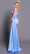 NBM2033 One Shoulder Satin Sash Gown in Cornflower Blue BACK