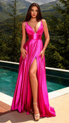 Nicoletta NC2052 Custom Draped Glossy Gown - Hot Pink