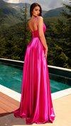 Nicoletta NC2052 Custom Draped Glossy Gown - Hot Pink