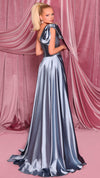 Nicoletta NC3015 One Shoulder Draped Glossy Gown in Cadet Blue BACK