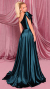 Nicoletta NC3015 One Shoulder Draped Glossy Gown in Deep Teal BACK