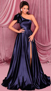 Nicoletta NC3015 One Shoulder Draped Glossy Gown in Midnight