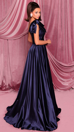 Nicoletta NC3015 One Shoulder Draped Glossy Gown in Midnight BACK