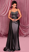 Nicoletta NC3060 Beaded Crossover Glossy Gown in Charcoal