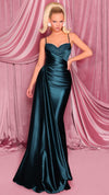 Nicoletta NC3060 Beaded Crossover Glossy Gown in Deep Teal