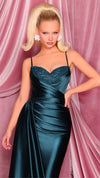 Nicoletta NC3060 Beaded Crossover Glossy Gown in Deep Teal FRONT