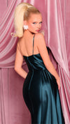 Nicoletta NC3060 Beaded Crossover Glossy Gown in Deep Teal CU BACK
