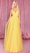 Nicoletta NC3074 Plunging Halter Ball Gown in Lemon