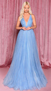 Nicoletta NC3074 Plunging Halter Ball Gown in Powder Blue