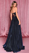 Nicoletta NC3076 Scooped Corset Glitter Gown in Midnight with Strappy Back