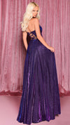 Nicoletta NC3076 Scooped Corset Glitter Gown in Plum with Strappy Back