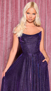 Nicoletta NC3076 Scooped Corset Glitter Gown in Plum FRONT